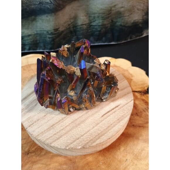 Rainbow Aqua Aura Quartz Crystal Cluster Points Titanium Coating .95lbs - Picture 12 of 16